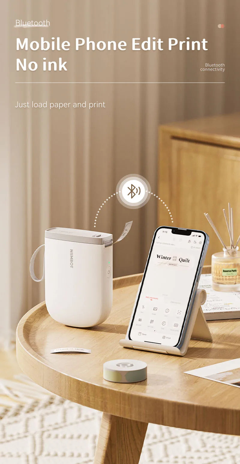 D11 Mini Label Printer 300DPI, Bluetooth Wireless Inkless Sticker Maker, Portable Label Machine for Name Tags, Kitchen & Home