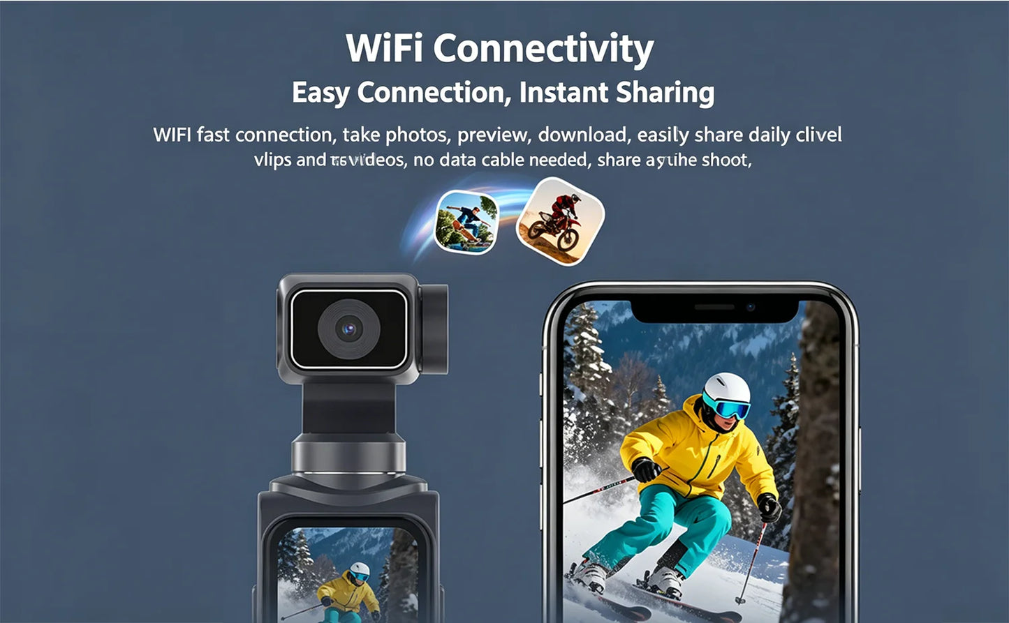 4K Pocket Action Camera 330° Auto-Rotate Lens Face Tracking Touchscreen Vlog Camera with WiFi