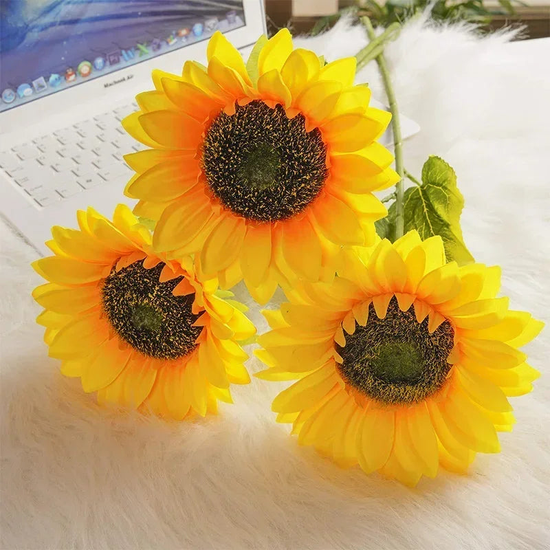 1/3/5pc Sunflower Artificial Flowers Bouquet Realistic Outdoor Garden Autumn Decoration Home Floral Arrangement Wedding Decor