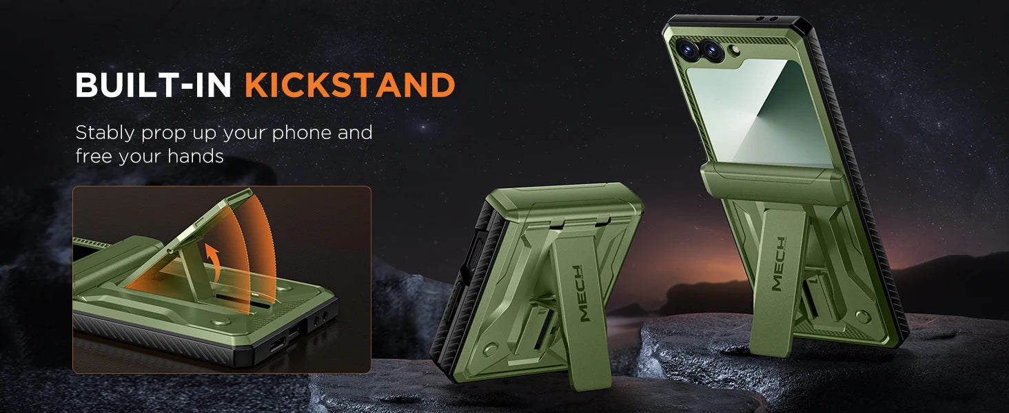 for Z Flip 6 Case with Kickstand Belt-Clip Hinge Protection Cover Screen Protector Military Grade Shockproof Phone Case