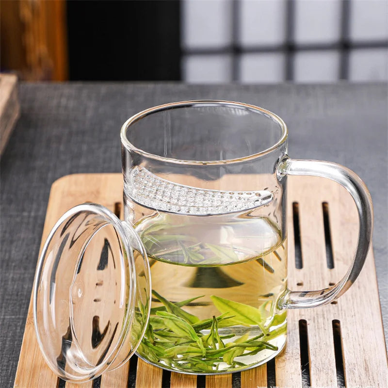 300/400/450ml Heat-resistant Glass Green Tea Mug With Crescent Filter Cup Household Flower Puer Tea Maker Teacup