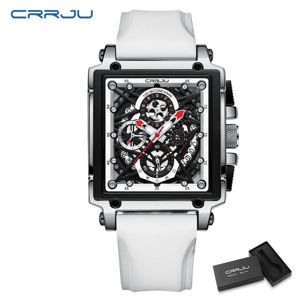 Men's Sports Chronograph Wrist Watch For Men Army Silicone strap Square Quartz Stop Watch Clock Man Relogios Masculino