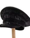 Black Sequin Festival Captain Hat Punk Rhinestone Masquerade Military Cap Handmade Sergeant Hat Bride Music Festival Cosplay