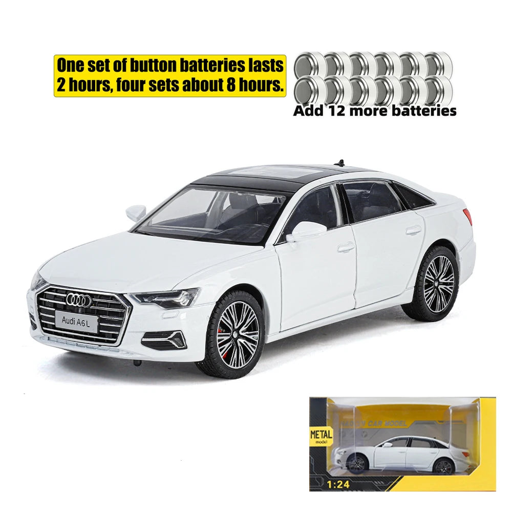 1:24 Audi A6 Alloy Diecast Vehicles Model Car Miniature Metal Sound Light Ornaments Gifts Collections Hobby Decoration Christmas