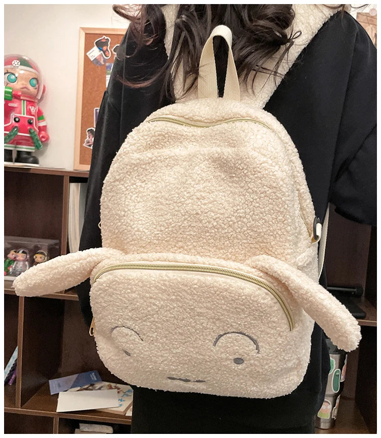 Cute Plush Pig Velvet Backpack Large Capacity Shoulder Bag