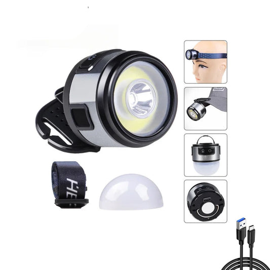 XPG + COB Multifunction Headlamp Rechargeable Magnetic Clip Light Camping Work Torch with Red Light