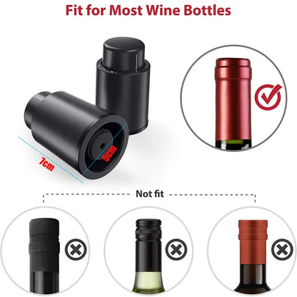 Vacuum Wine Bottle Cap Stopper Sealed Storage Vacuum Memory Wine Stopper Push Style Bar Tools Barware Wine Cork Black