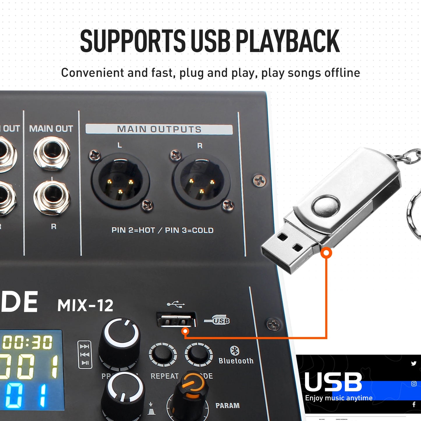 12 Channel Audio Mixer With 99 DSP Effects USB Bluetooth And 48V Phantom Power