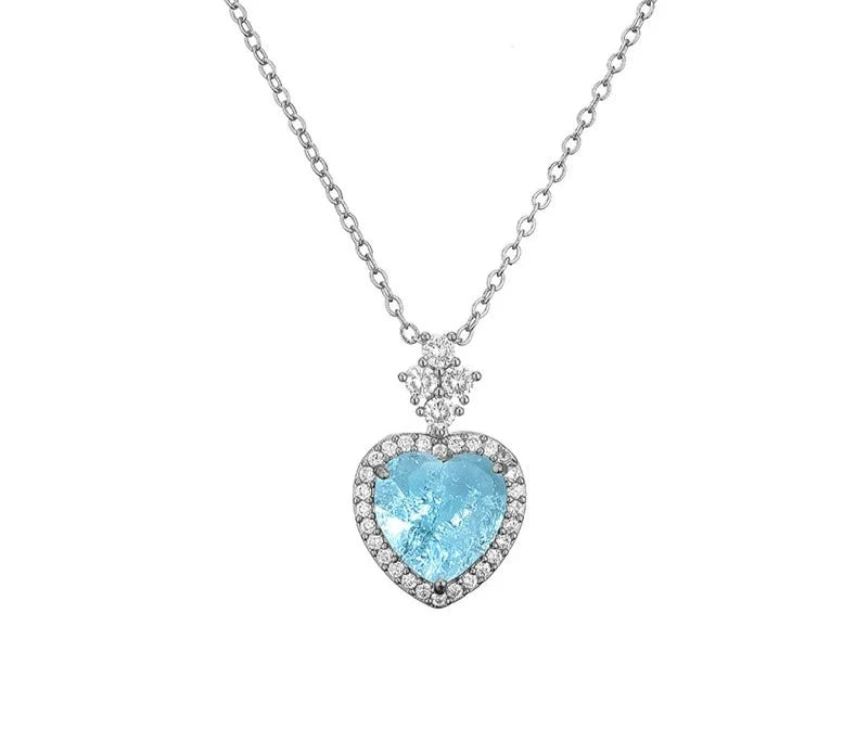 Luxury Royal Blue Heart Cubic Zircon Pendant Necklace