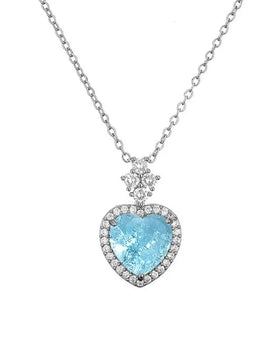 Luxury Royal Blue Heart Cubic Zircon Pendant Necklace