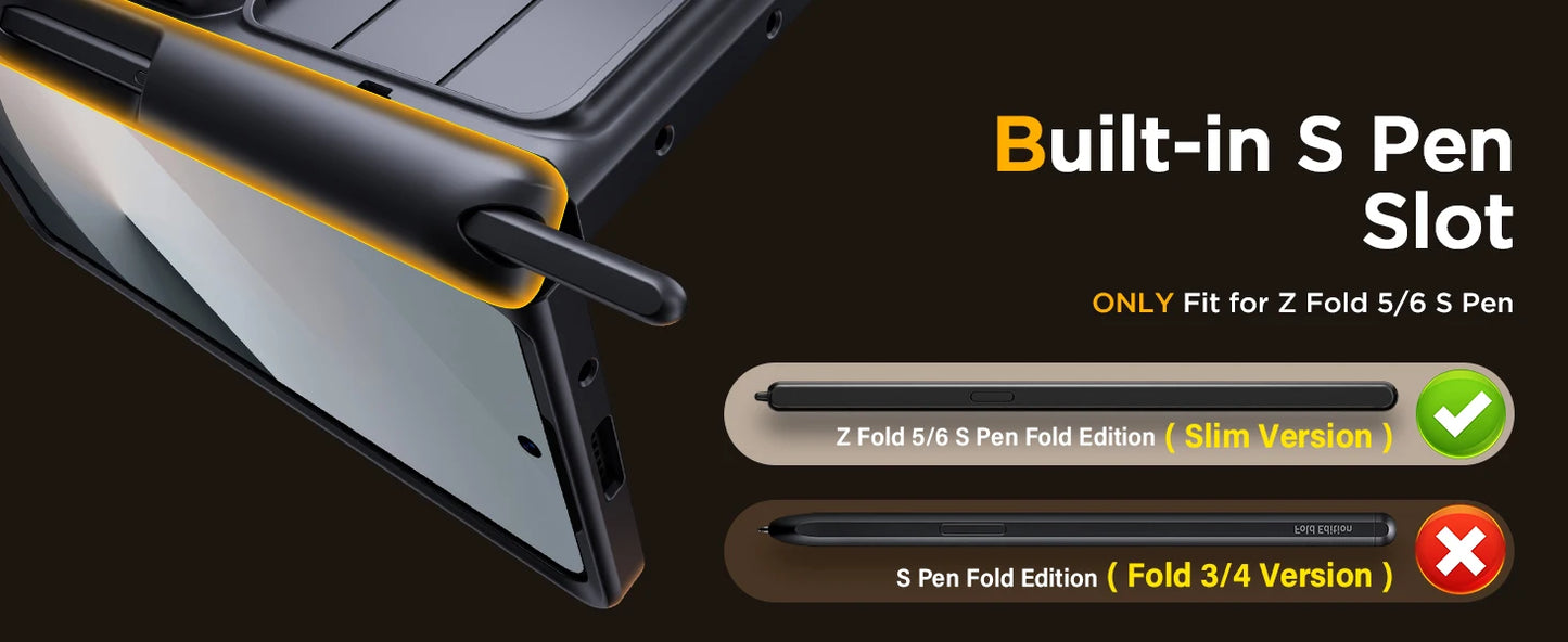 For Z Fold 6 Case with Secure Card Holder Sliding Camera Cover Rugged Hinge Protection Wallet Phone Case Glass Screen Protector