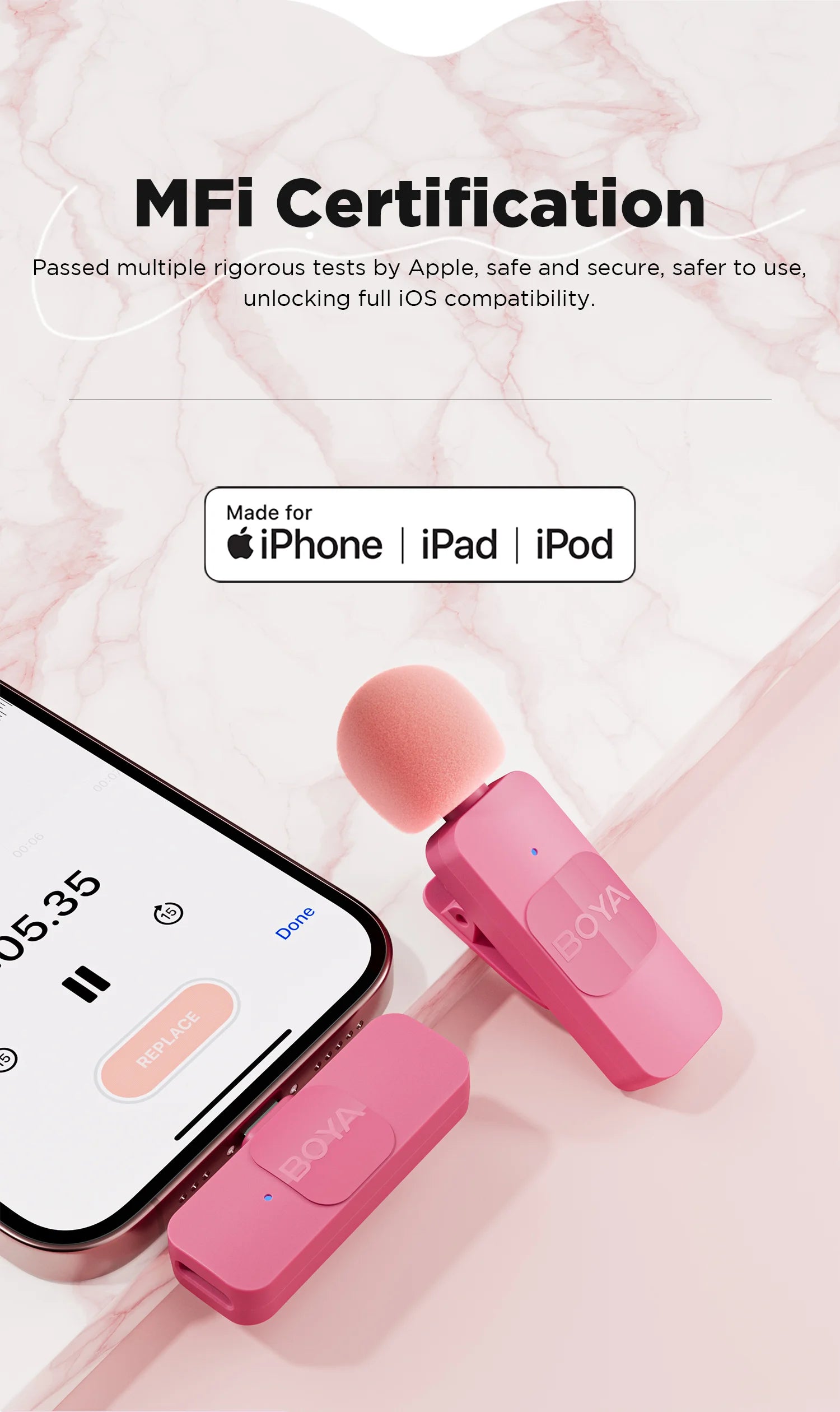 BY-V2-P Wireless Lavalier Microphone Portable Audio Video Recording Mini Mic for iPhone Android Vlog Gaming Phone Mic