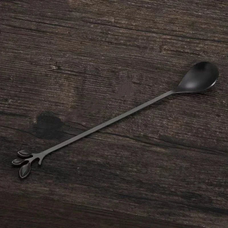 Gold Long Handle Spoon Stainless Steel Leaf Teaspoon Nordic Mini Stirring Spoons Small Fork for Dessert Coffee Honey Home Decor