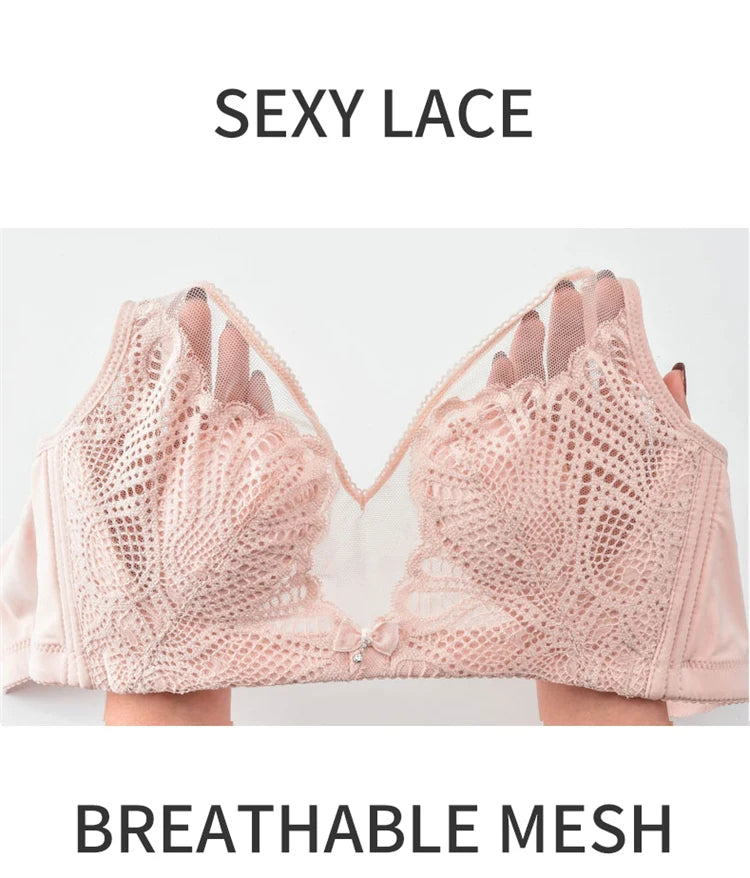 Women’s Lace Transparent Rabbit Ears Bra – Soft, Wire-Free Push-Up with Adjustable Straps