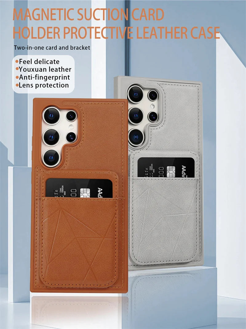 Business Leather Card Slot Bag Bracket Case for Samsung Galaxy S22 24 23 Plus Ultra Matte Stand Holder Wallet Shockproof