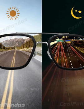 Photochromic Polarized Tony Stark Square Sunglasses for Men Steampunk Driving Glasses
