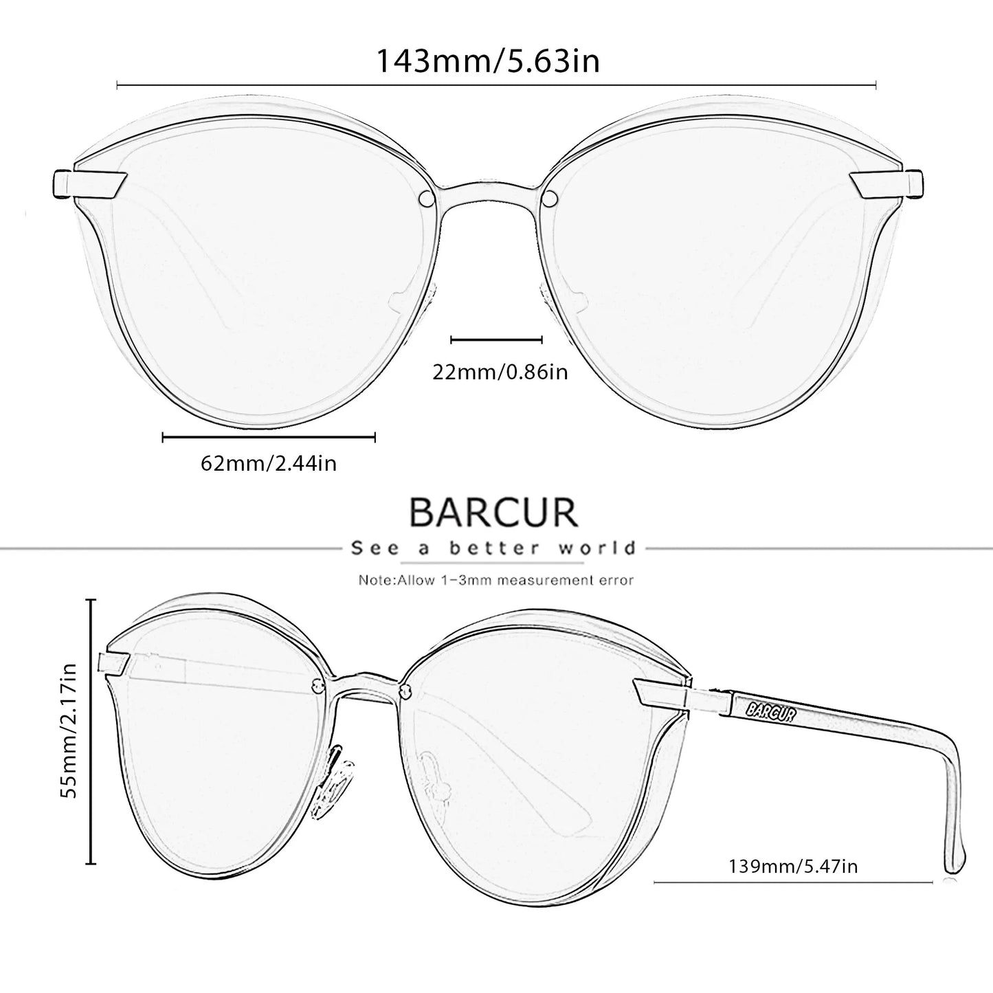 Style Polarized Sunglasses For Women Catmore Round Sun Glass Ladies Woman Eyewear Accessory UVAB Protection