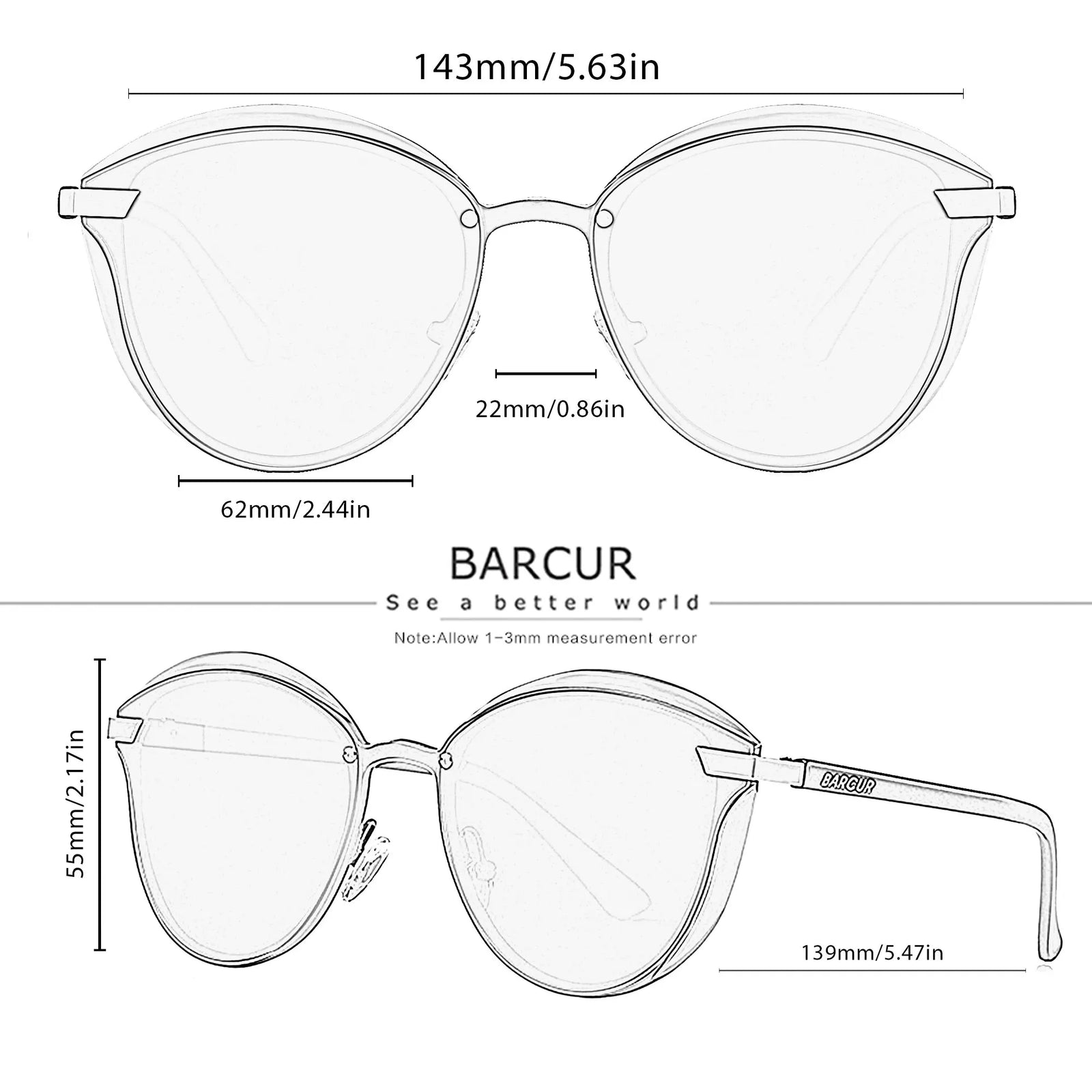 Style Polarized Sunglasses For Women Catmore Round Sun Glass Ladies Woman Eyewear Accessory UVAB Protection