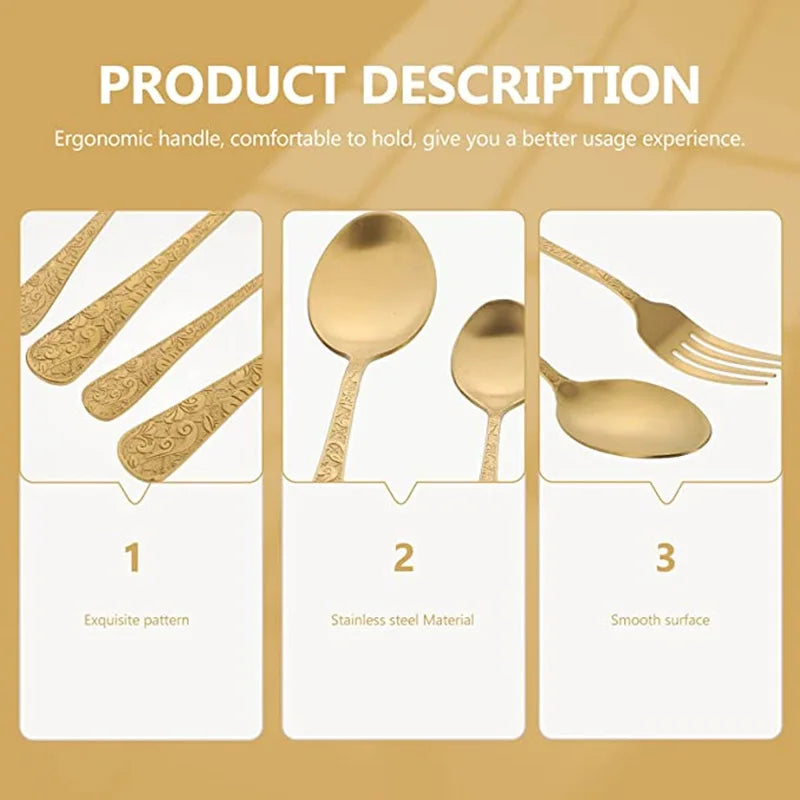 24pcs Golden Spoon Knife Fork Set Luxury Stainless Steel Tableware Set High-end Retro Complete Cutlery for 6 People Home Decor