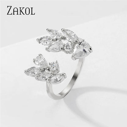 Wedding Ring for Women Leaf Shape Clear Cubic Zirconia Rings