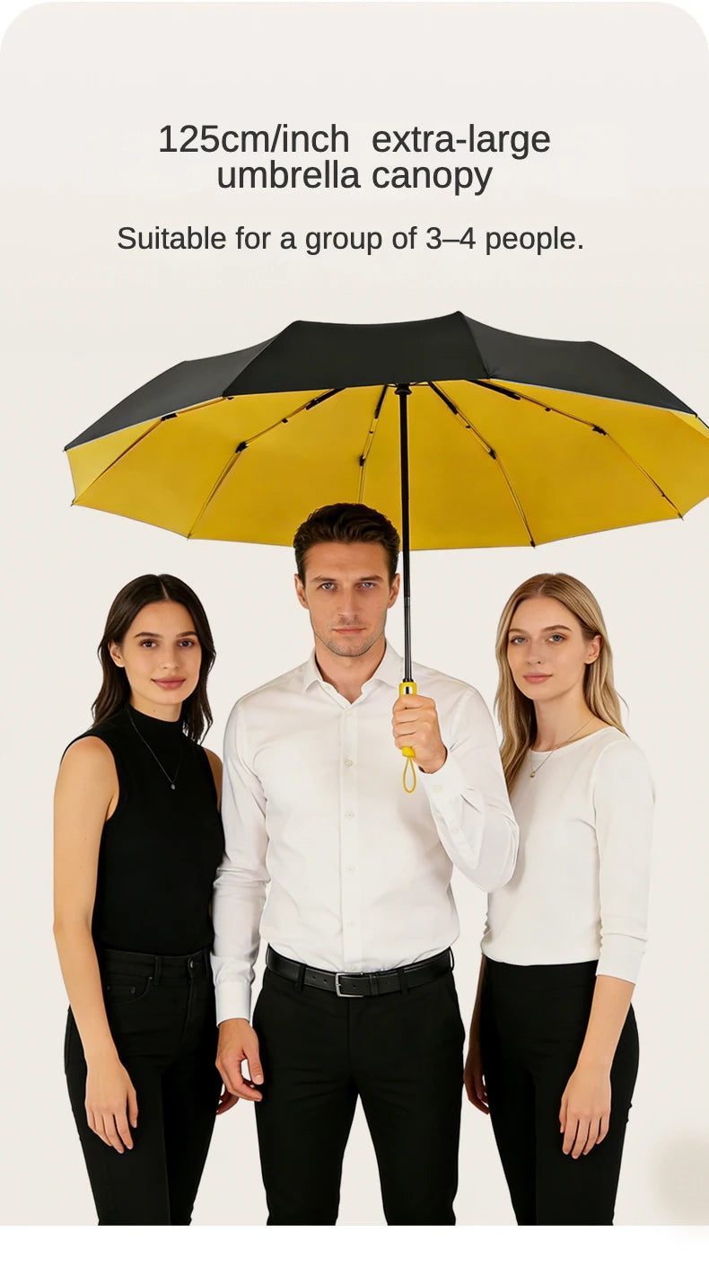125cm Oversized Fully Automatic Wind Resistant Folding Umbrella Leather Cover