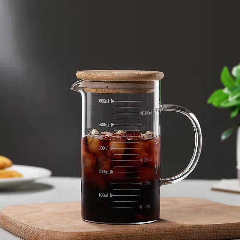 250/350/500/1000ml Glass Measuring Cup With Lid Heat-resistant With Scales Laboratory Beaker Handle Kitchen Measuring Mug