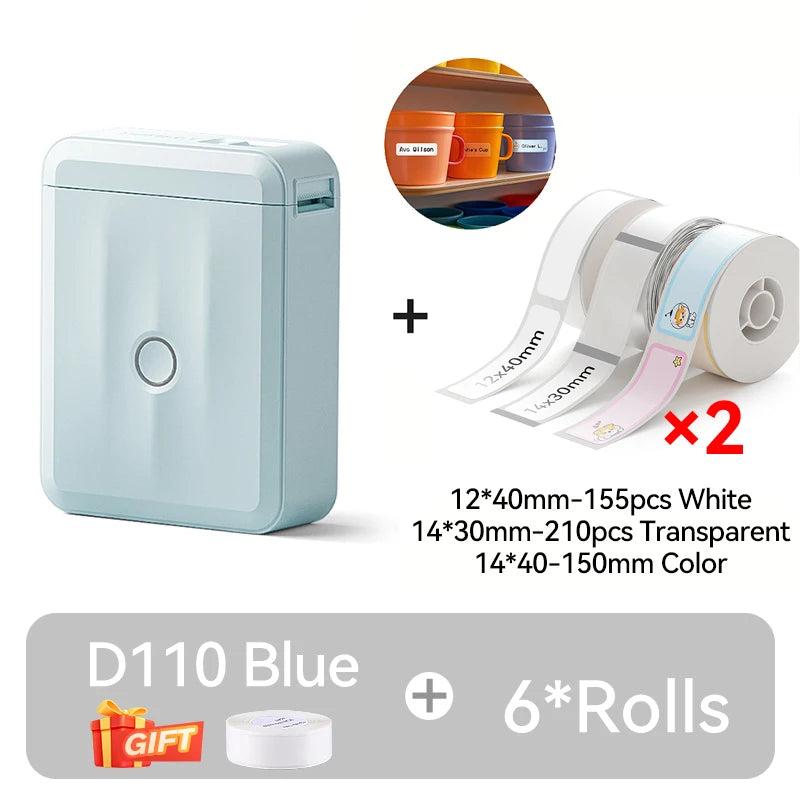 D110 Mini Thermal Label Printer, Bluetooth Portable Pocket Sticker Maker 12–15mm Inkless Label Printer for Home Organization