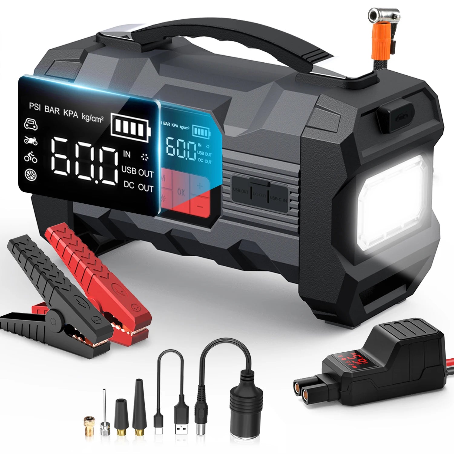 Car Jump Starter Power Bank Air Compressor Inflator Pump 4000A Portable Power Station Car Battery Charger Booster