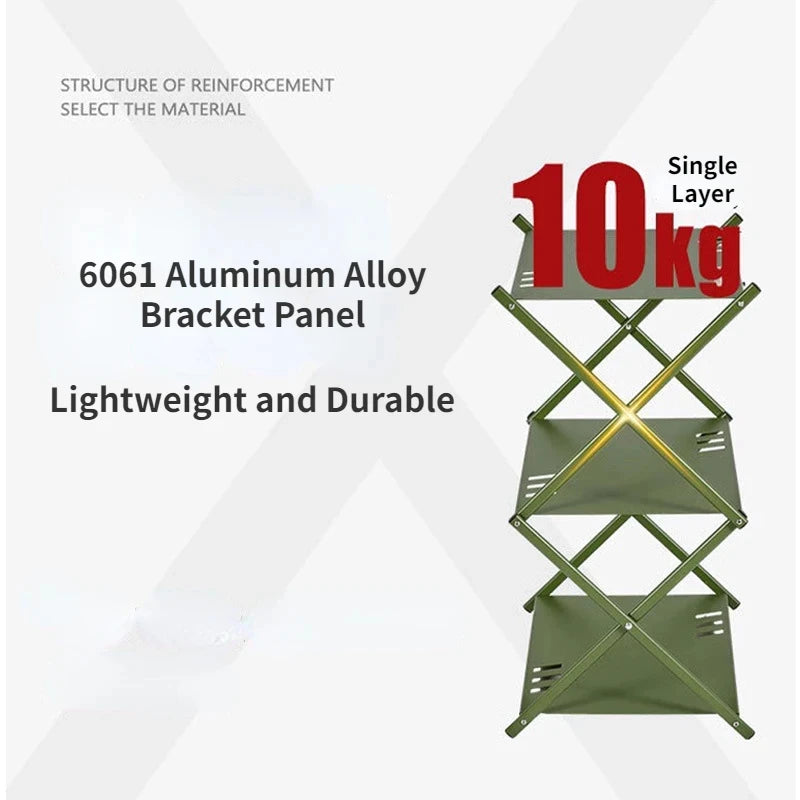 Three-tier Rack Outdoor Storage Shelf Folding Shelf Portable Camping Picnic BBQ Storage Rack Garden Foldable Table