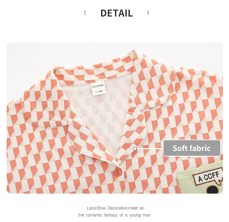 Women’s Winter 100% Cotton Pajama Set – Loose Fit, Turn-Down Collar, Long Sleeves, Cute Pink