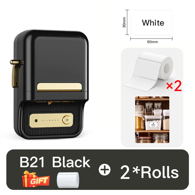 B21 / B21 Pro Thermal Label Printer, Bluetooth Wireless Sticker Maker 20–50mm, Portable Inkless Barcode Label Printer for Office & Retail