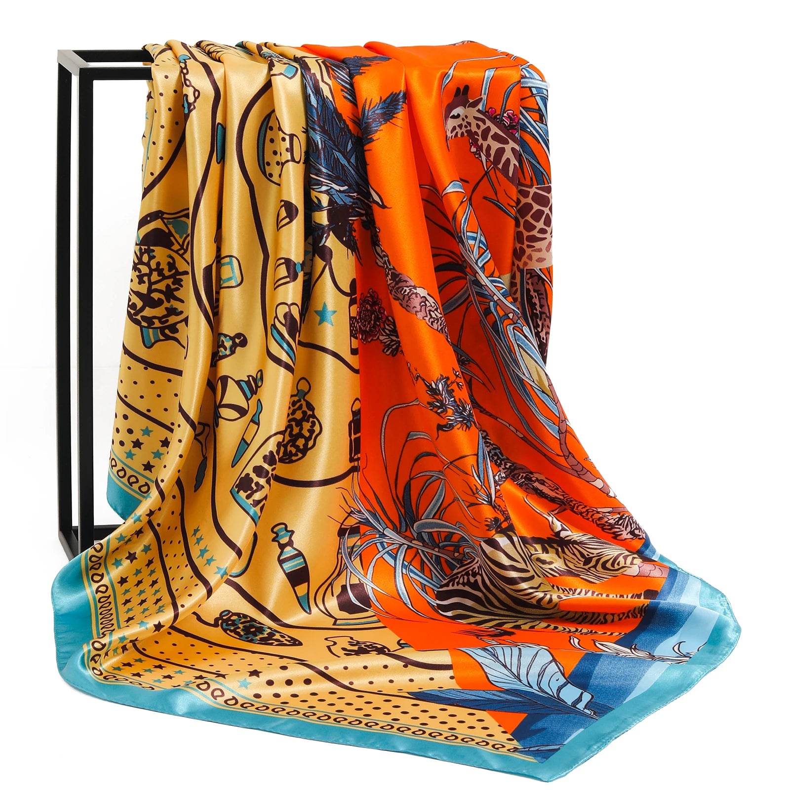 Women Scarf Silk Feeling Hair Neck Square Brand Office bandanna muffler Waiter Flight Attendants Handkerchief Rings wrap