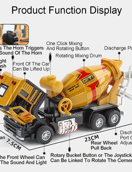 1:40 Electric Cement Mixer Truck Model Toy Alloy Diecast Sound Light Pull Back Engineering Vehicle Models for Boys Gifts