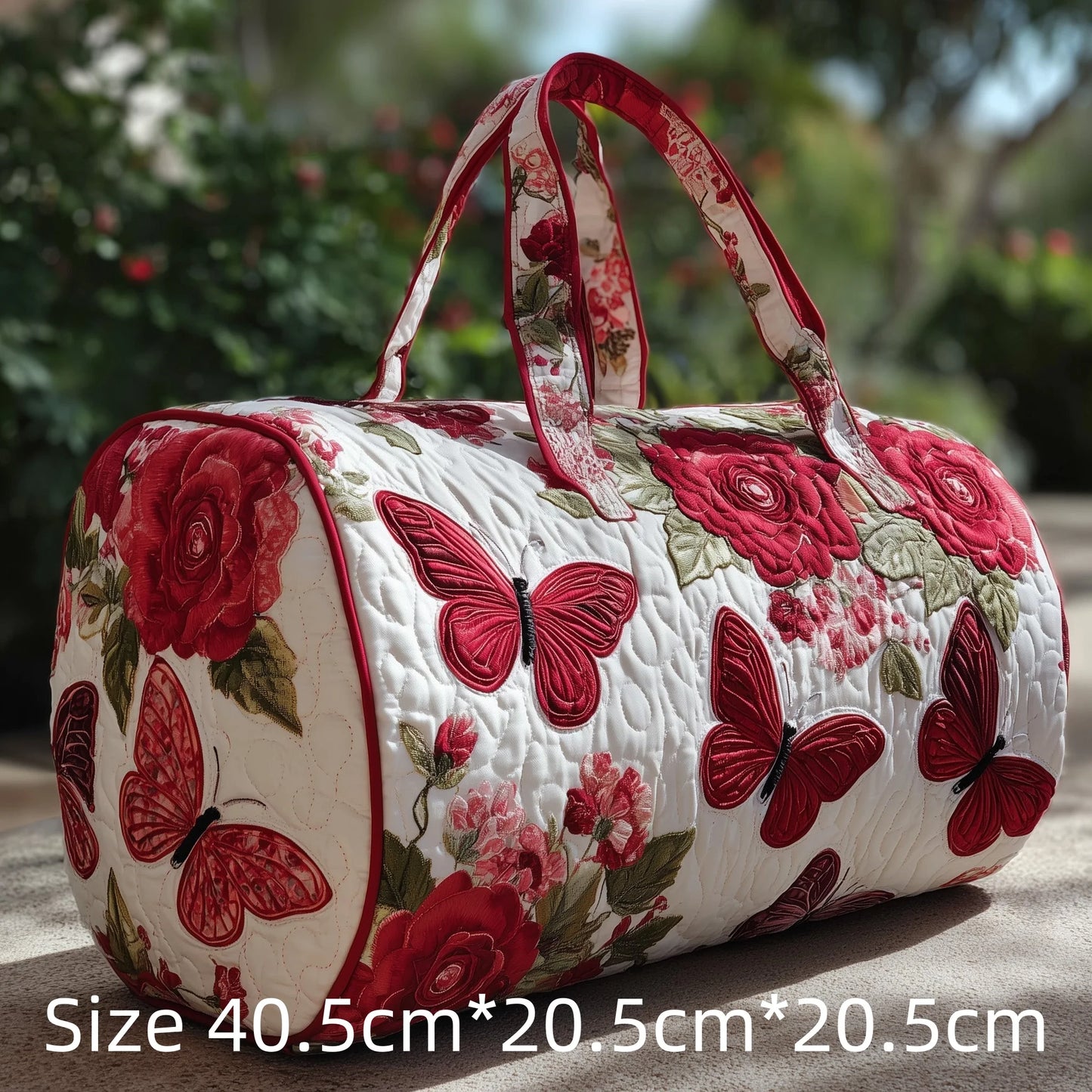 3D Quilted Duffel Bag Butterfly Print Colorful Roses Hydrangea Travel Weekender Large Capacity Gym Bag Women Vibrant Boho Style
