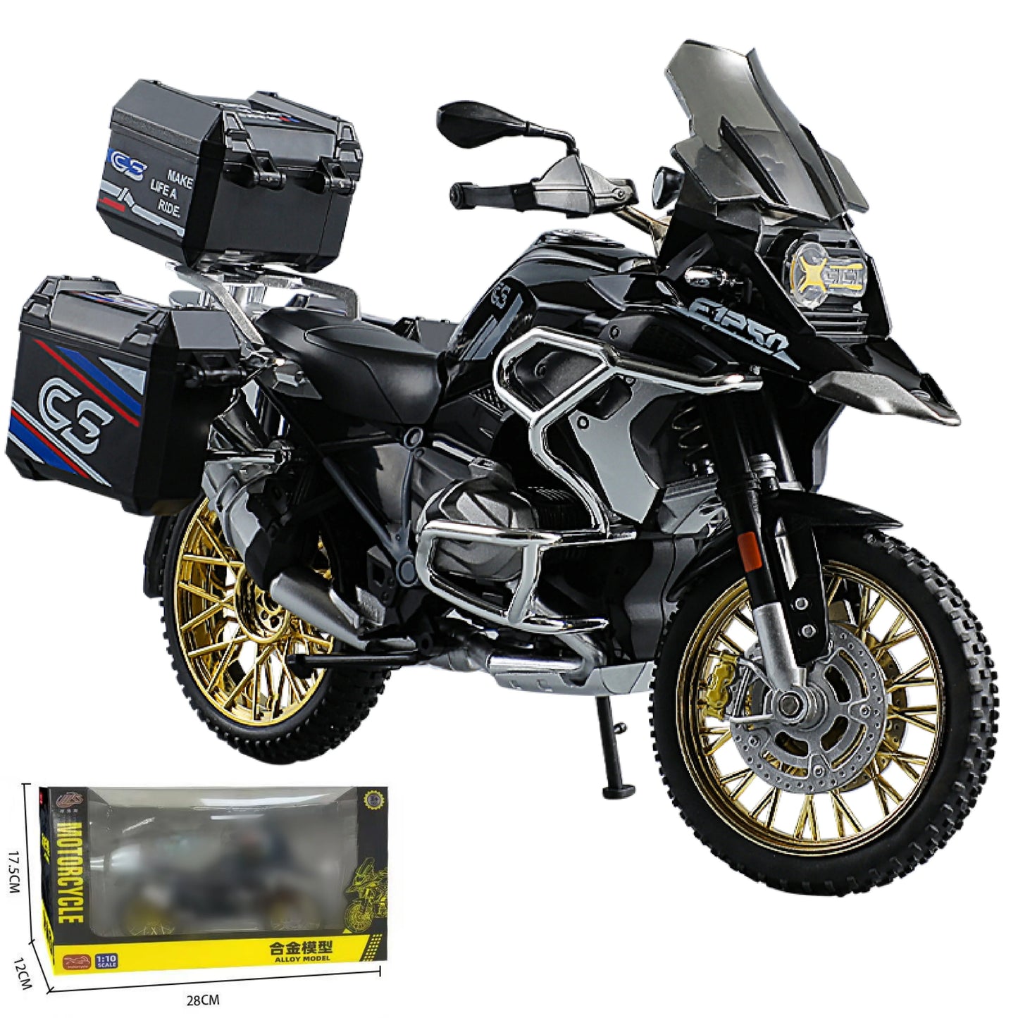 1:10 R1250GS Adventure Alloy Die Cast Motorcycle Model Vehicle Collection Sound and Light Off Road Autocycle Toys Car