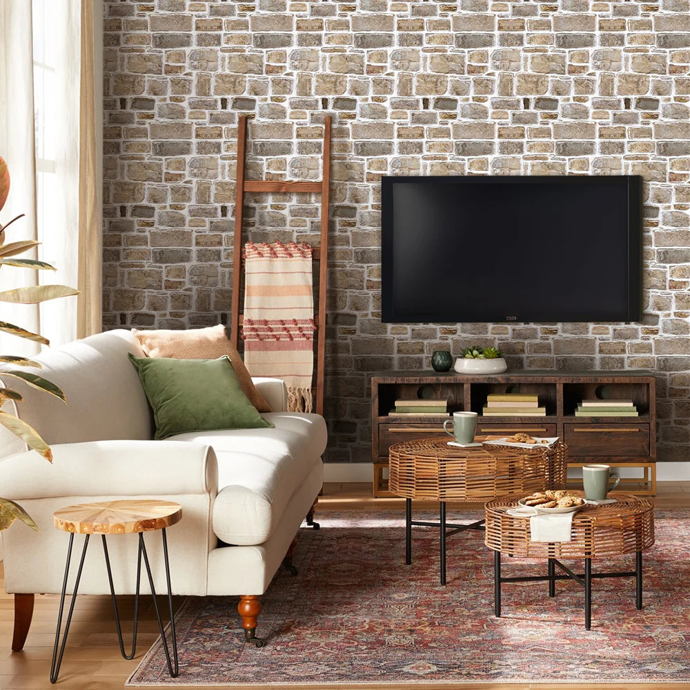 10pcs 3D Faux Stone Wall Panels, Self-adhesive Tile Stickers for Living Room, TV Background, Water and Mold Resistant, 30x30cm