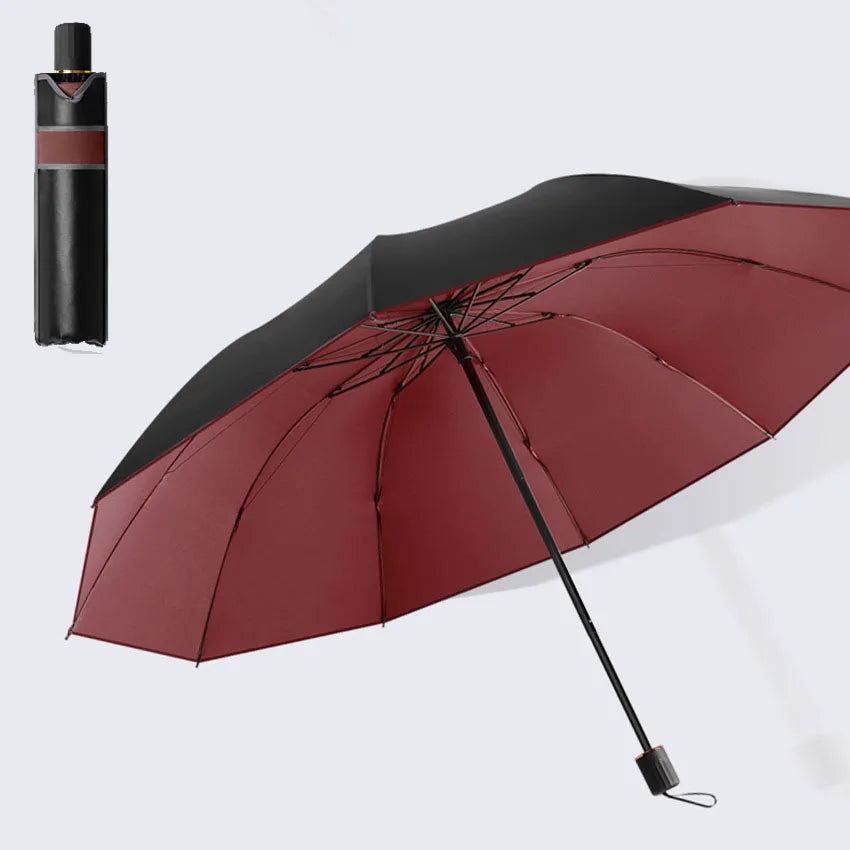 Triple Folding Windproof Reinforced Business Umbrella Dual Use Sun Rain Compact Travel Umbrella