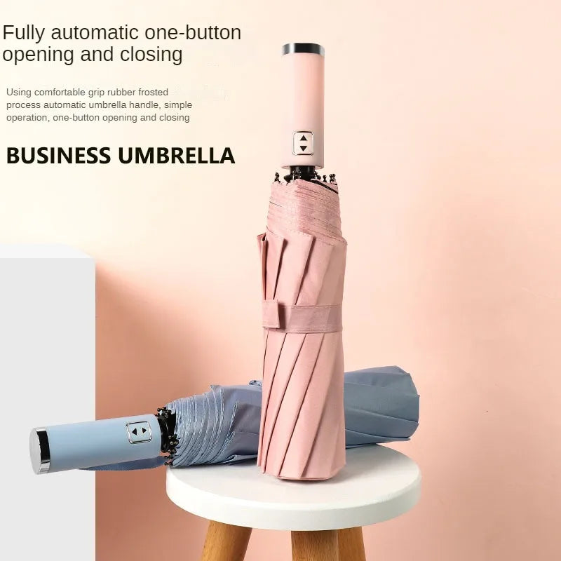 Automatic Folding Umbrella 10 Rib Windproof UV Protection Three Fold Compact Travel Umbrella Sun Rain Use