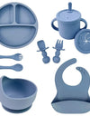 BPA Free Silicone Baby Tableware Set Suction Bowl Toddler Dinning Plate Straw Cup Silicone Bibs Spoon Fork for Children Dishes