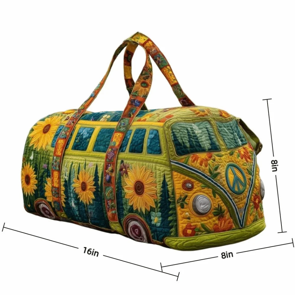 3D Quilted Bus Print Travel Duffle Bag Large Capacity Gym Tote