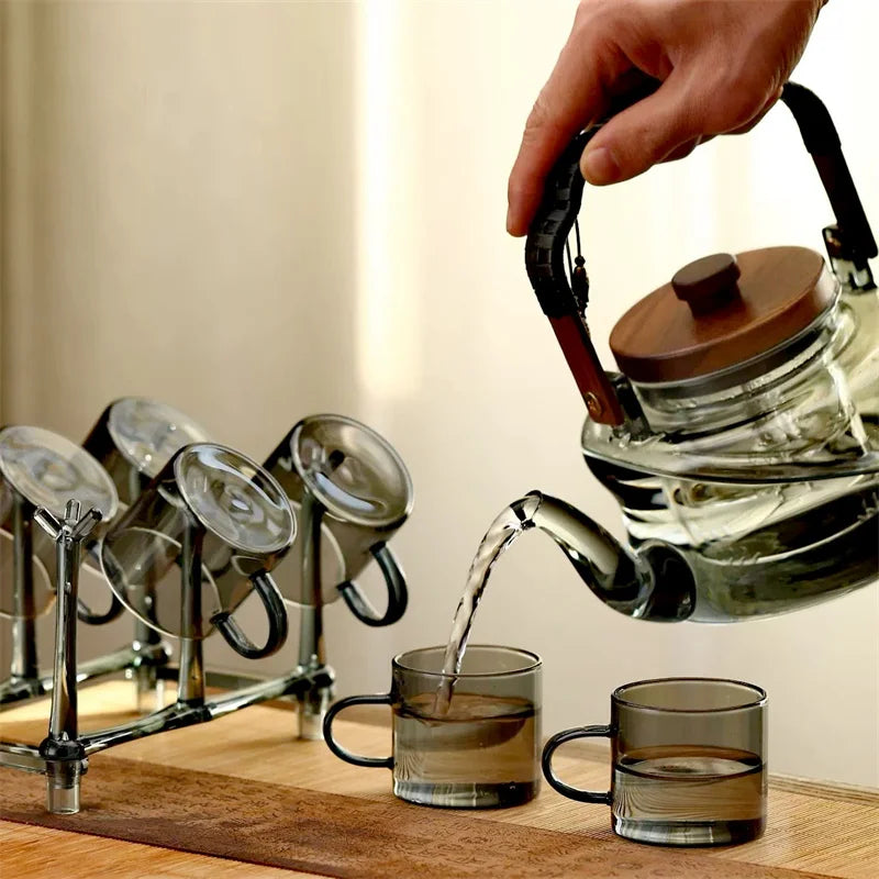 850ml Wooden Handle Glass Teapot with Infuser Household Heat-Resistant Brewing Tea Coffee Pot Kungfu Tea Set Teaware