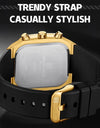 Silicone Strap Quartz Square Wristwatch Waterproof Luminous Chronograph Date Clock
