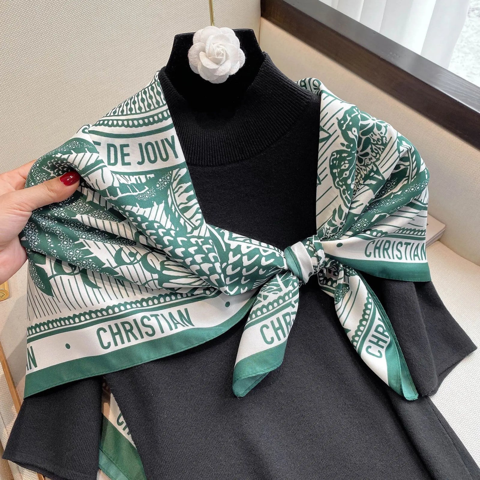 Women Scarf Silk Feeling Hair Neck Square Brand Office bandanna muffler Waiter Flight Attendants Handkerchief Rings wrap