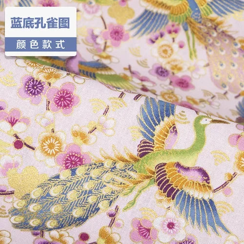 1/2/3M 23Colors Japanese Style Bronzing Cotton Fabric Kimono Clouds Cat Dog Cherry Blossoms Printed Sewing Fabric by the Meter