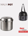 A Style Outdoor Stainless Steel 5pcs Camping Tourism Family 5L Portable Picnic Soup Frying Steaming Household