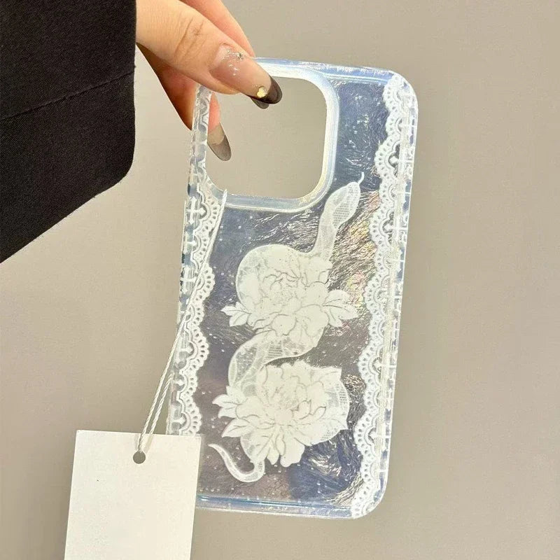 Flower Snake Phone Case For iPhone 16 15 14 16 Pro Glitter Cover