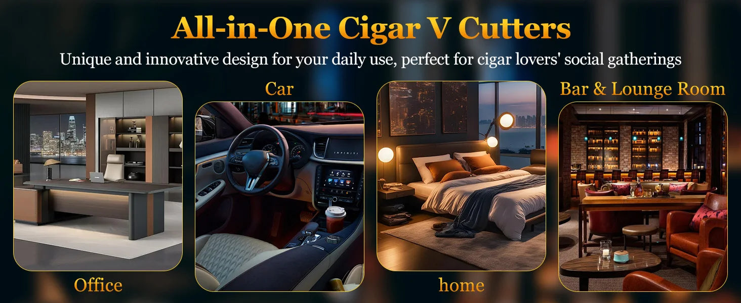 Cigar Cutter,4 in 1 Multifunction V Cut Cutter with Cigar Punch,Cigar Holder & Twin Nubber,Suitable for Max 60 Ring Gauge Cigars