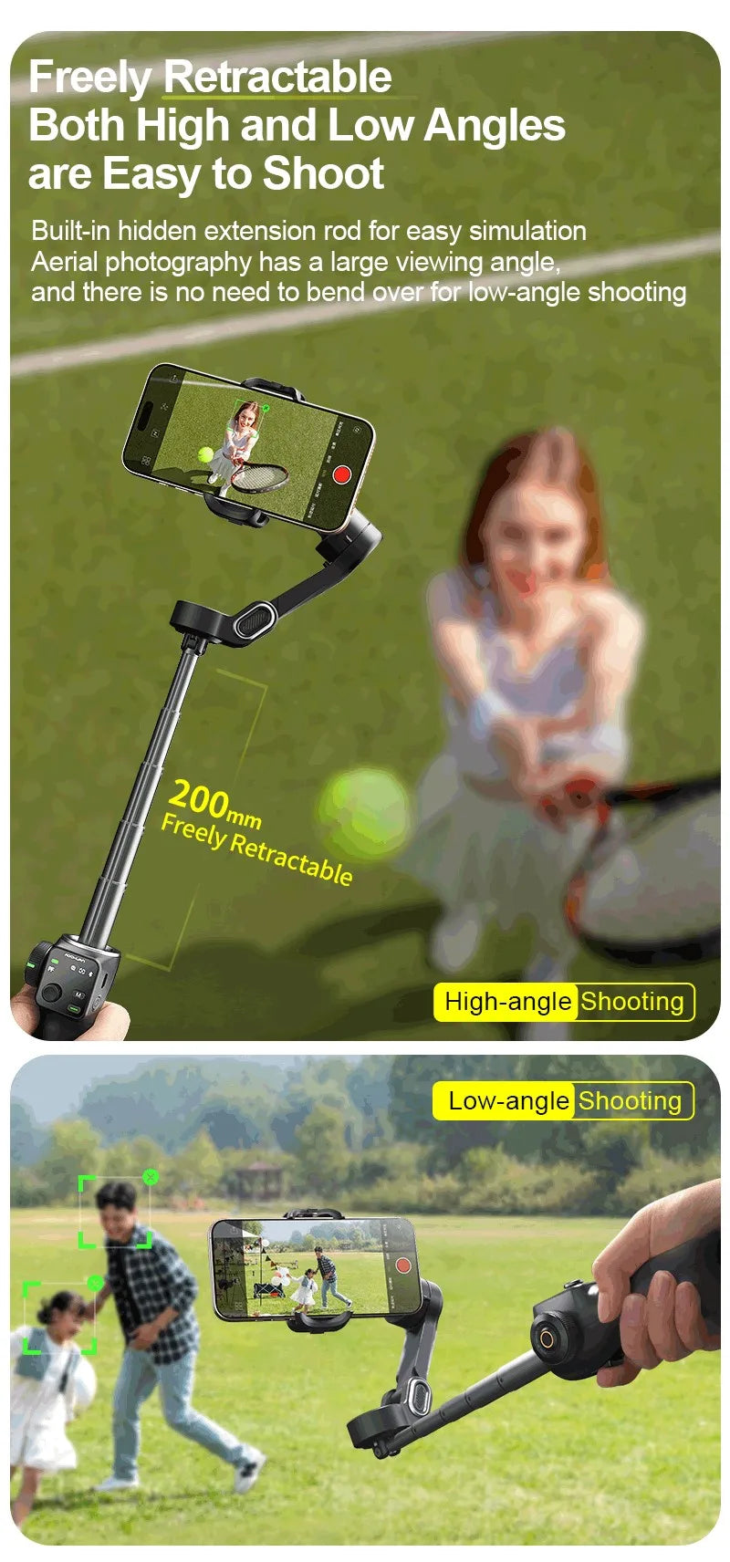 3-Axis Handheld Gimbal Phone Stabilizer with Extension Rod  8.0 Anti Shake Face Tracking for Phone Outdoor Shooting Vlog