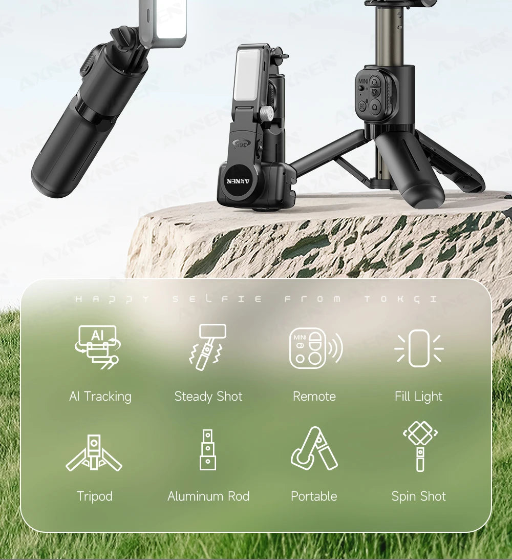 Q19 AI Desktop Gimbal Stabilizer 360 Rotation Auto Face Tracking Mobile Phone Handheld Anti-shake Selfie with Fill Light