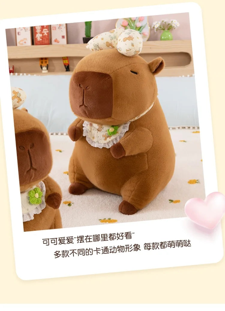 55cm Kawaii Capybara Plush Toy Cartoon with Bow Apron Stuffed Doll Large Cute Baby Gift Kids Birthday Xmas High Quality